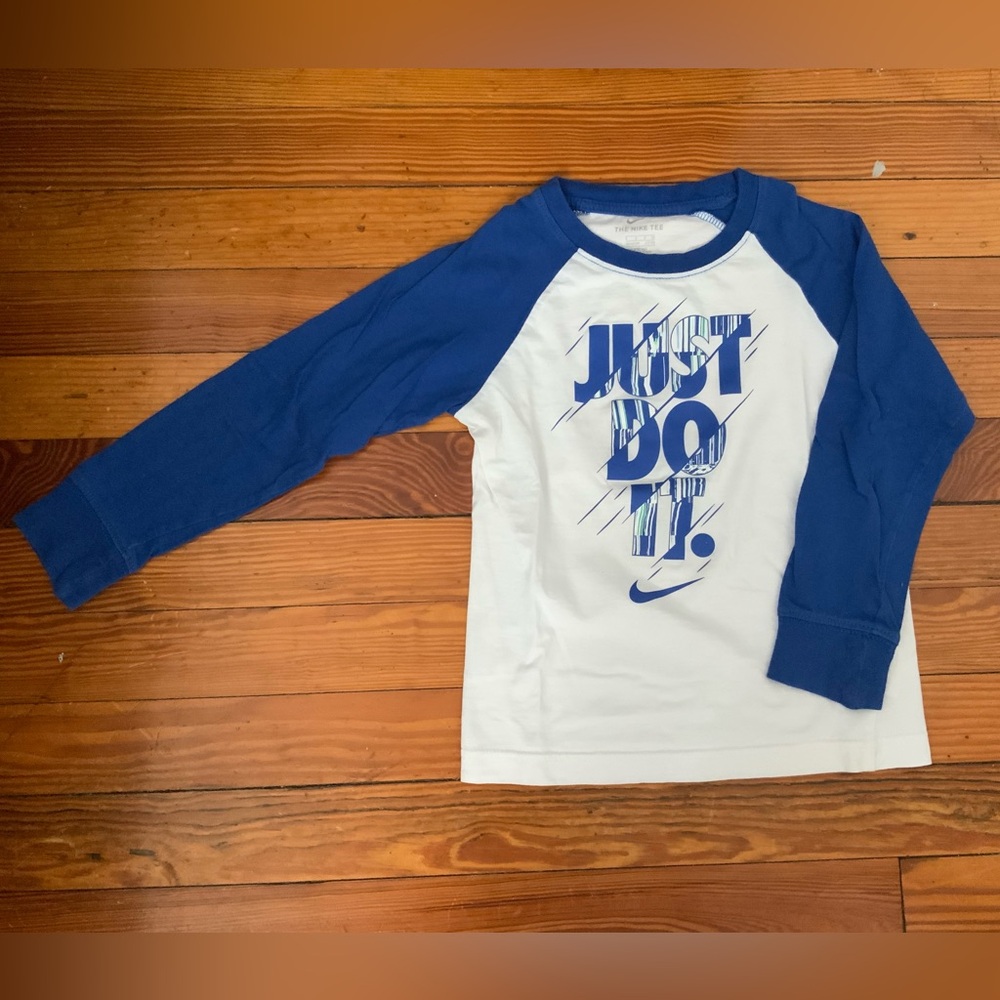 Nike Blue and White Long Sleeve Tee Size 5